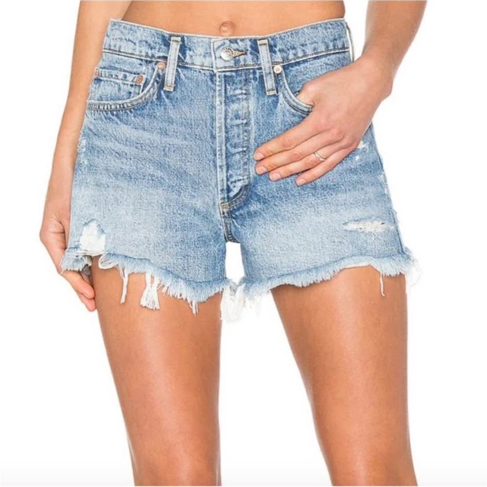 Agolde Light Blue Distressed Jean Shorts